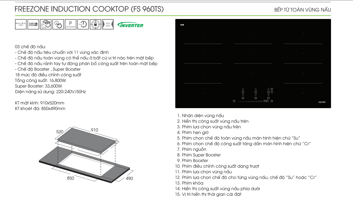 Bếp từ toàn vùng nấu Freezone Induction Cooktop FS 960TS